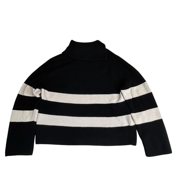 COS Wool Blend Black and Off White Striped Zip Sweater Size Medium *Small Flaw - Picture 7 of 9